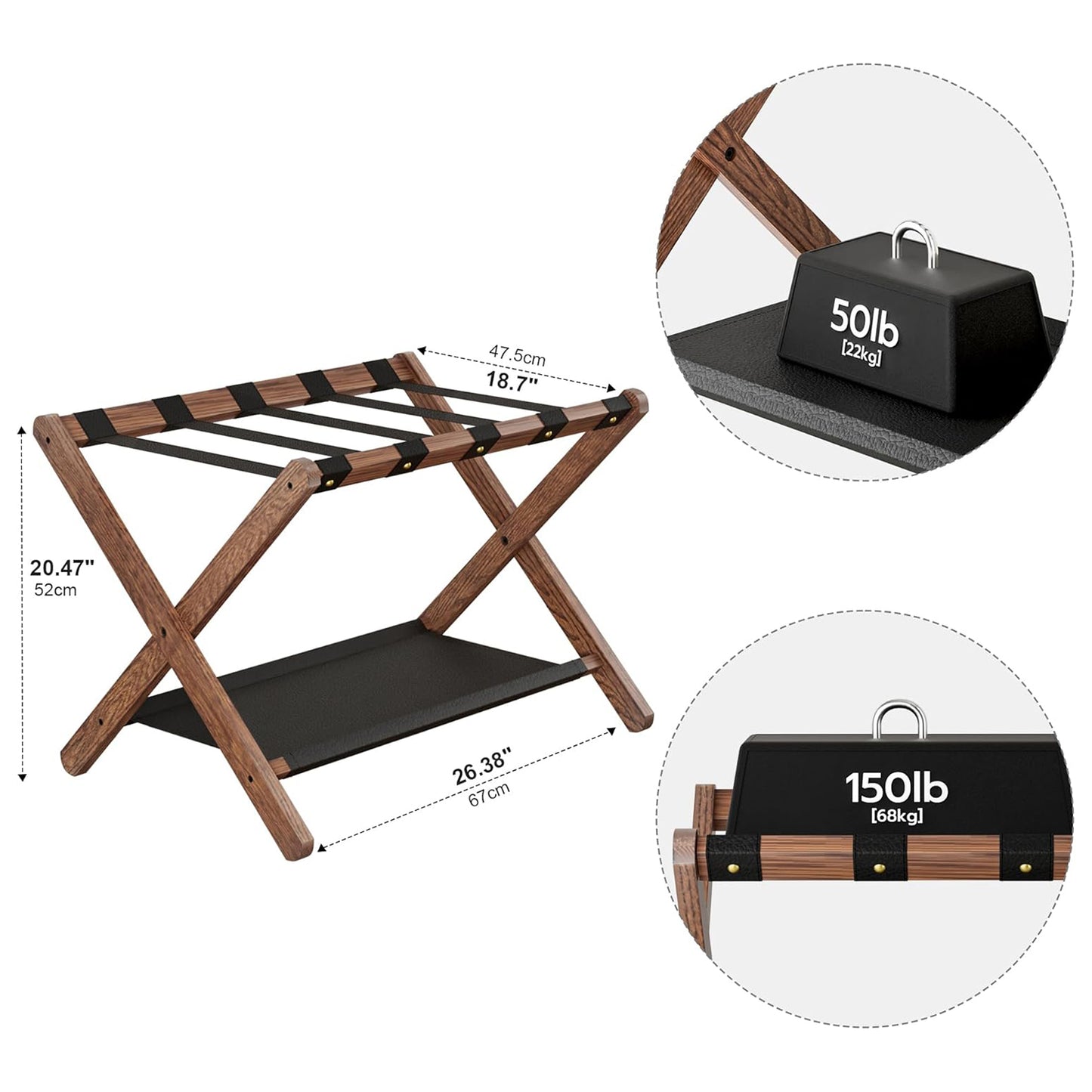 Shelfloft Solid Oak Folding Luggage Rack with Storage Shelf