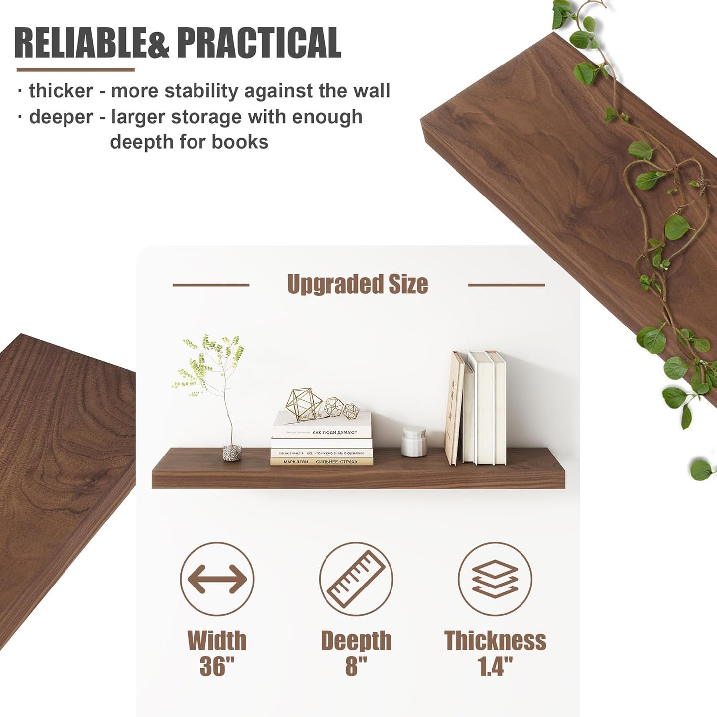 ShelfLoft 8 Inch Deep USA-Sourced Wood Floating Shelves for Wall