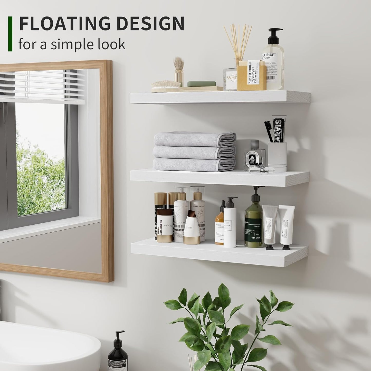 ShelfLoft 6.8"D x 1.4"H Washed White Natural Paulownia Wood Floating Shelves