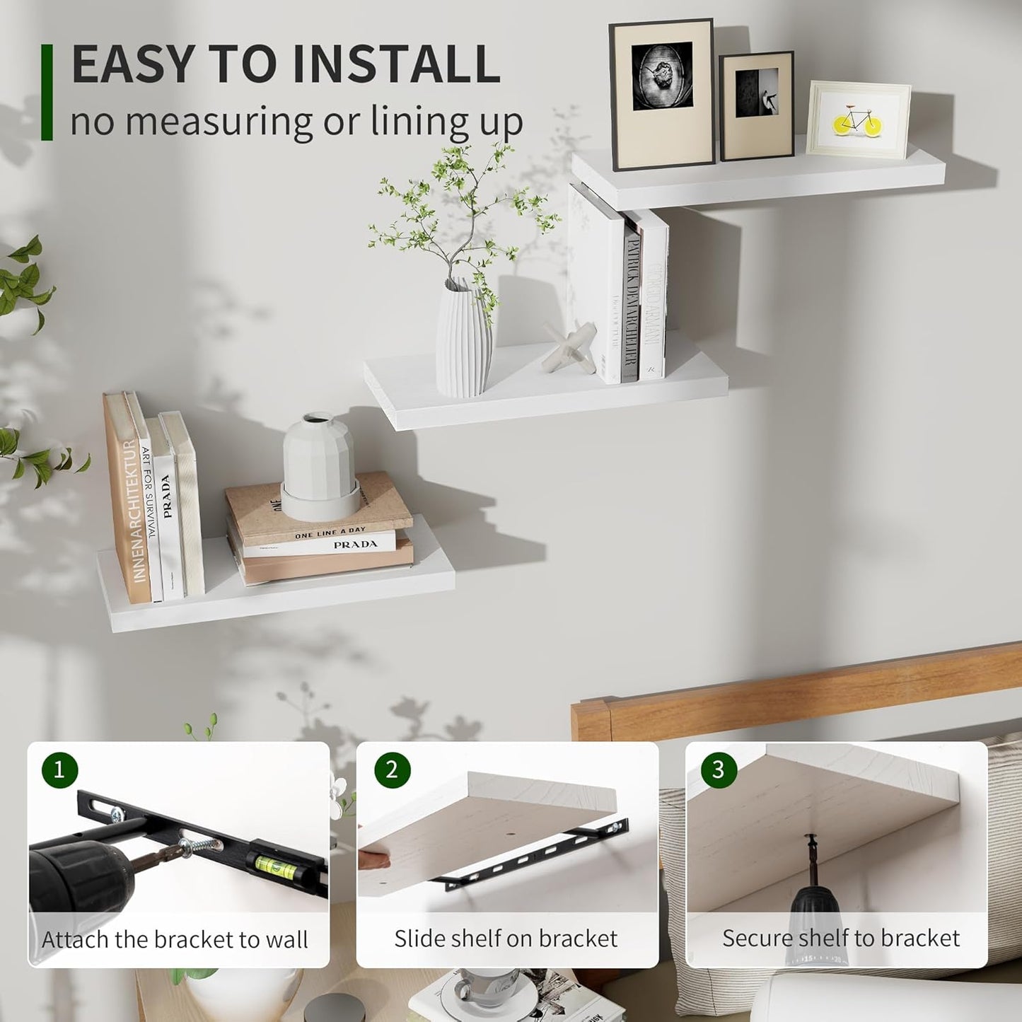 ShelfLoft 6.8"D x 1.4"H Washed White Natural Paulownia Wood Floating Shelves