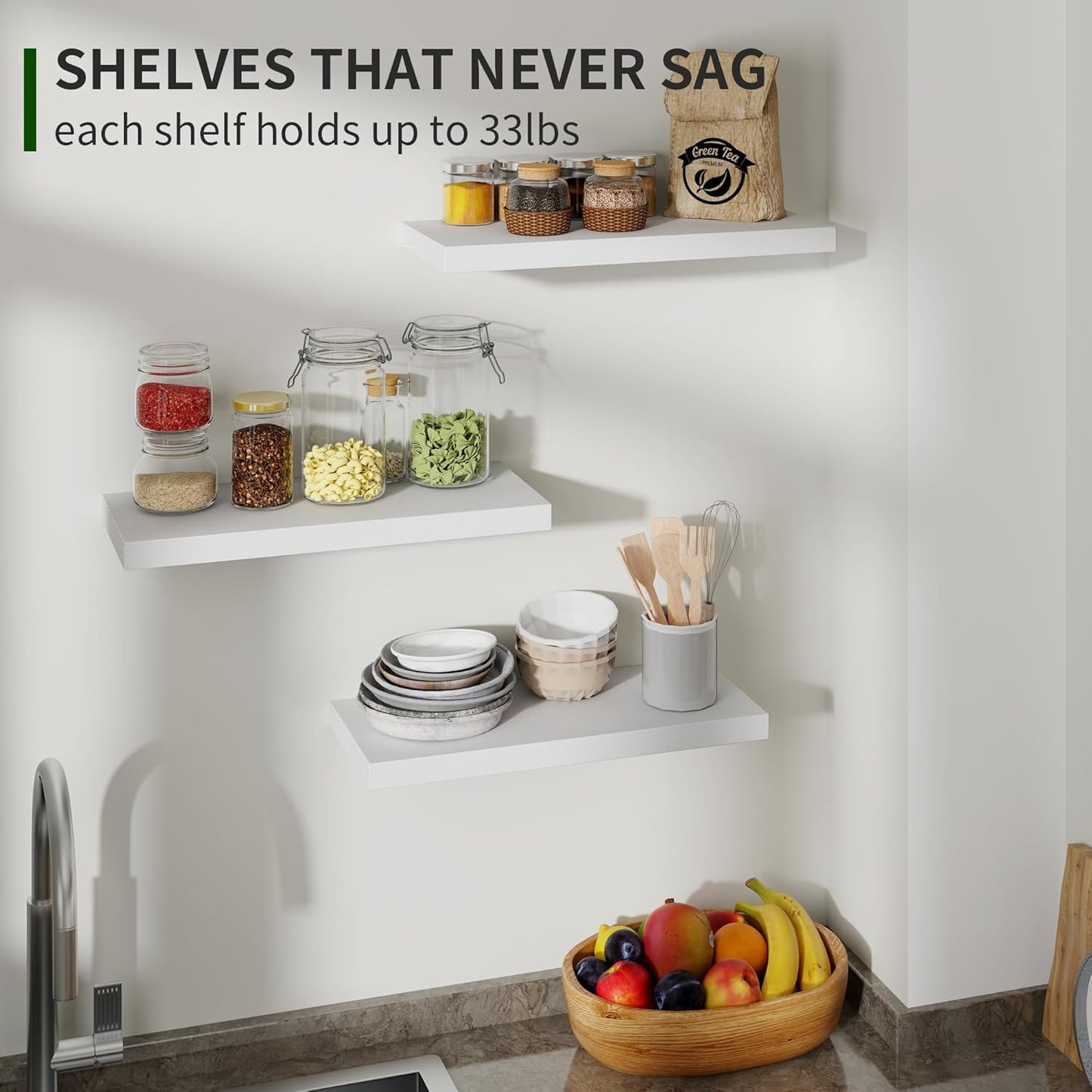 ShelfLoft 6.8"D x 1.4"H Washed White Natural Paulownia Wood Floating Shelves