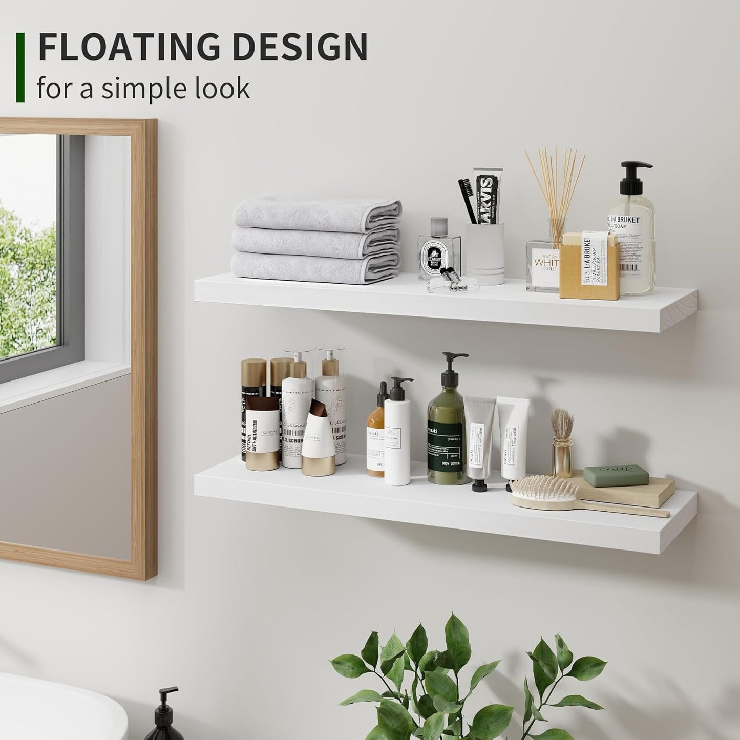 ShelfLoft 6.8"D x 1.4"H Washed White Natural Paulownia Wood Floating Shelves