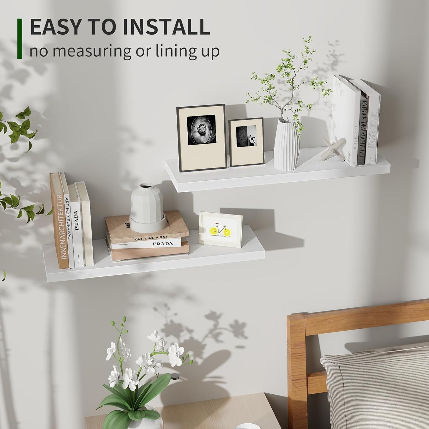 ShelfLoft 6.8"D x 1.4"H Washed White Natural Paulownia Wood Floating Shelves