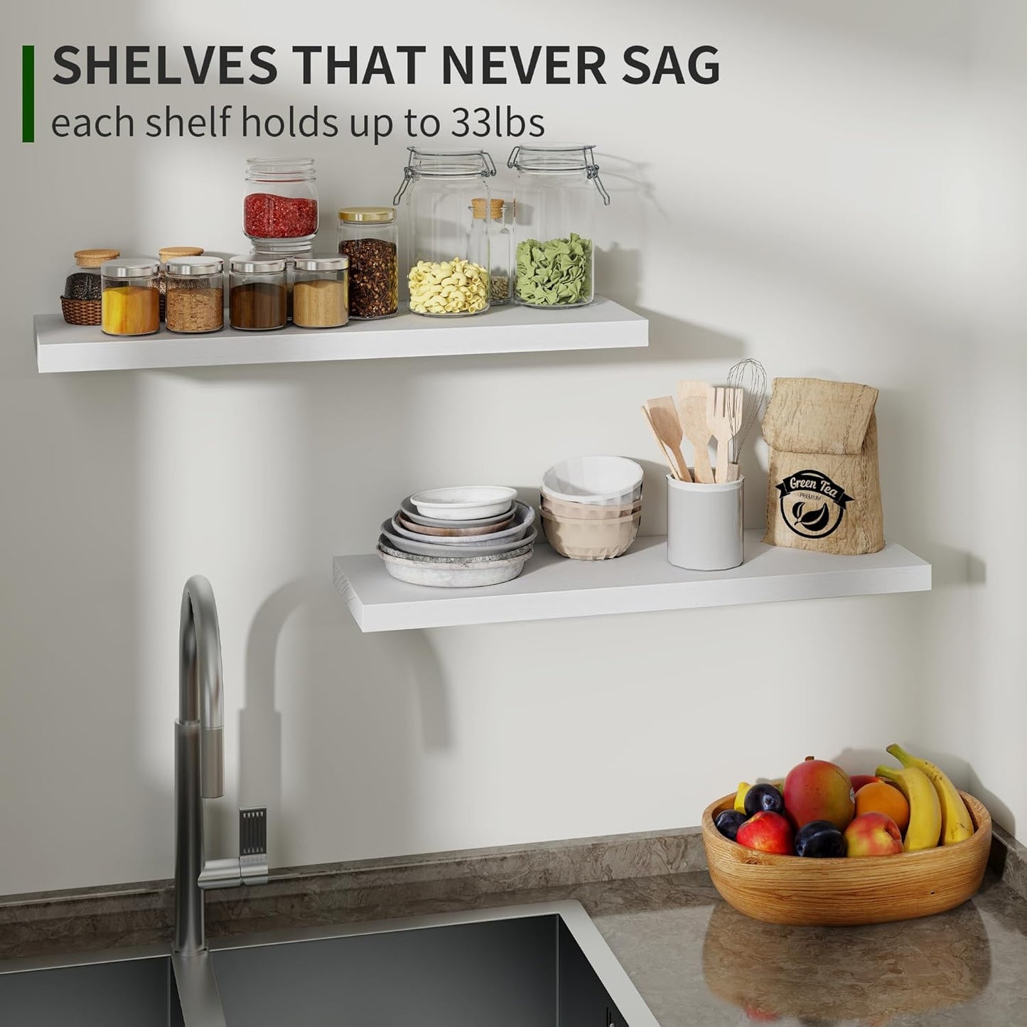 ShelfLoft 24" Wide x 6.7" Deep Natural Paulownia Wood Floating Shelves, 2 Pack