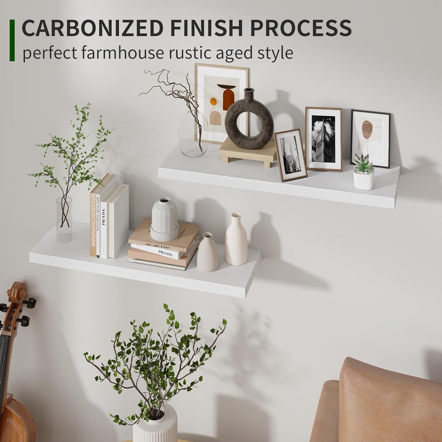 ShelfLoft 24" Wide x 6.7" Deep Natural Paulownia Wood Floating Shelves, 2 Pack