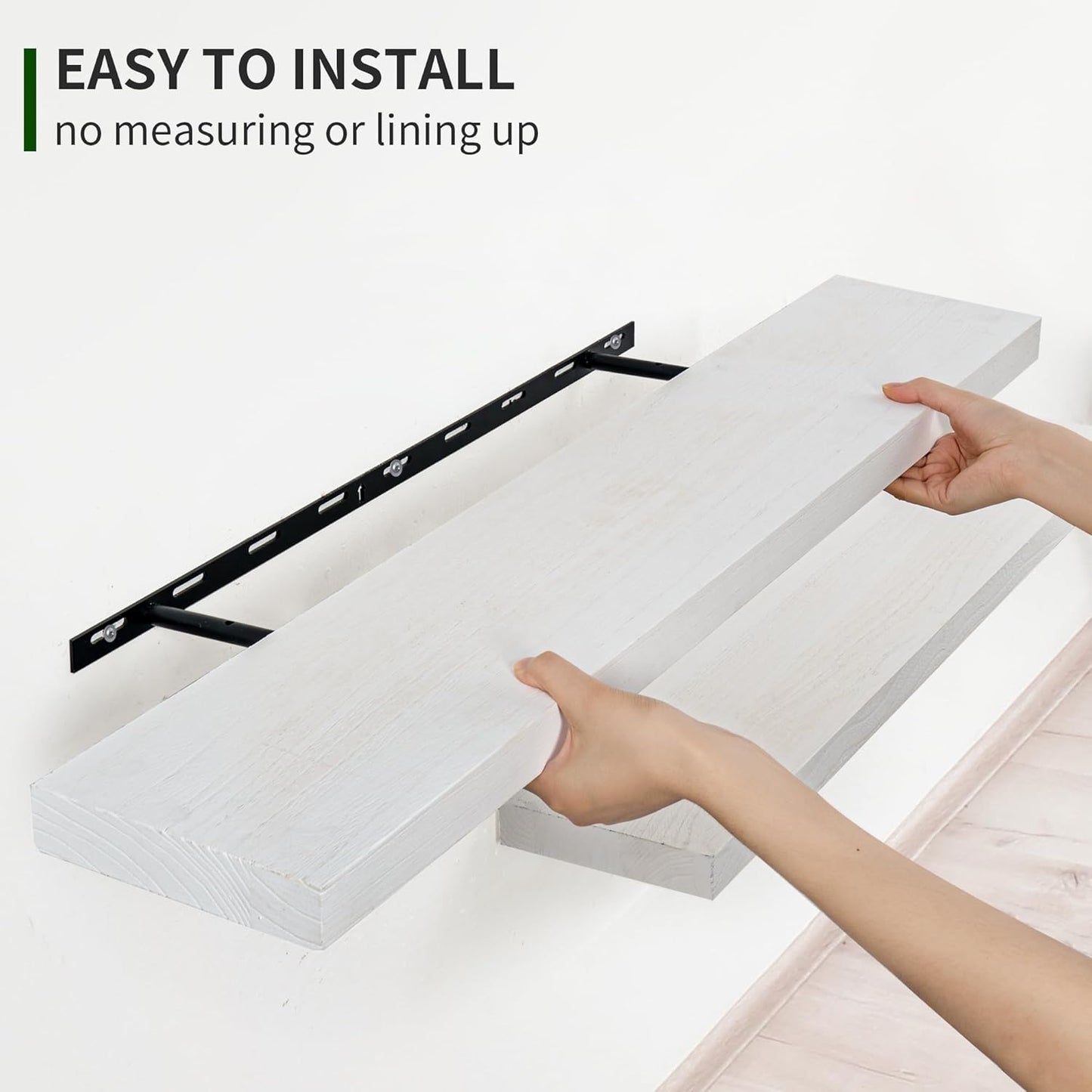 ShelfLoft 6.8"D x 1.4"H Washed White Natural Paulownia Wood Floating Shelves