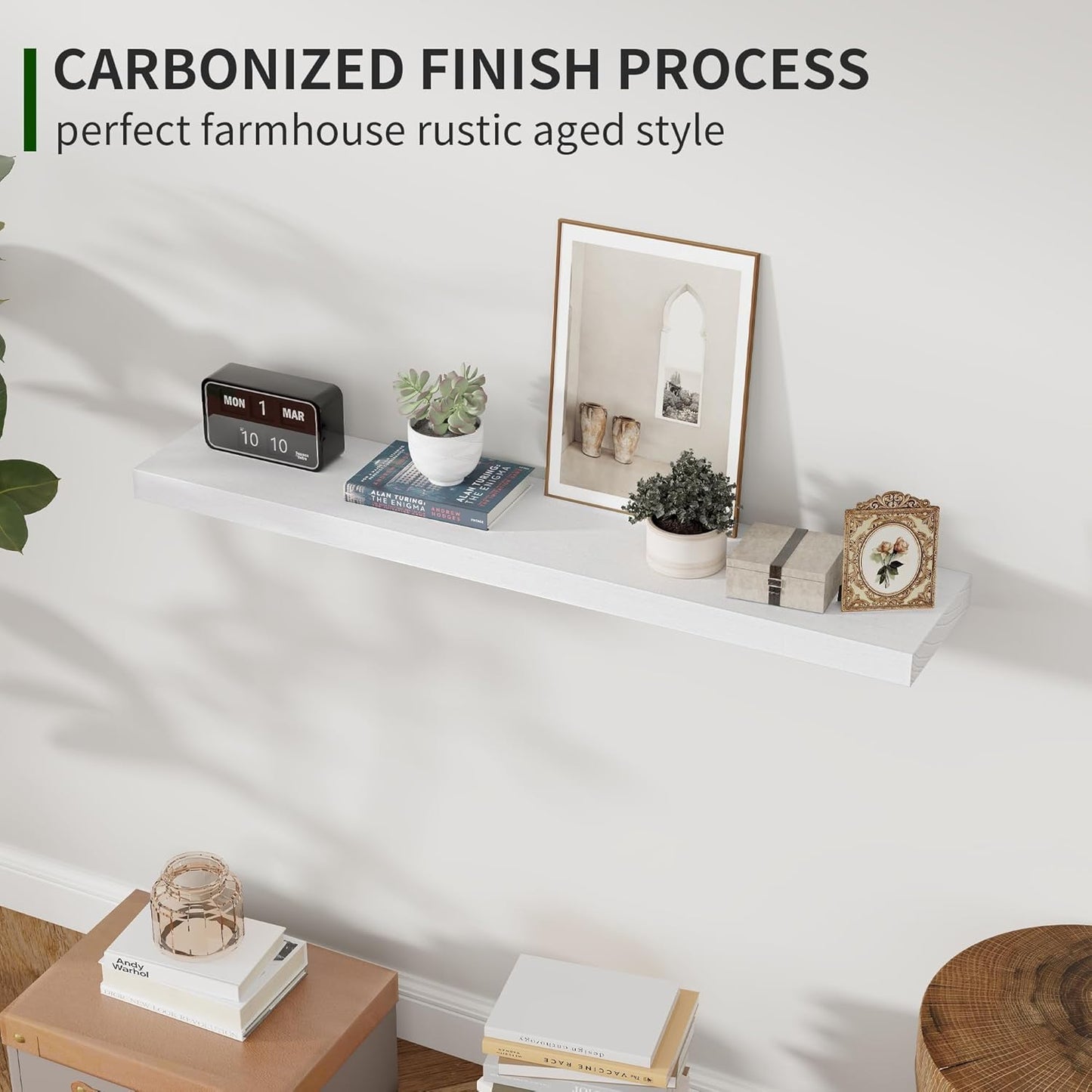 ShelfLoft 6.8"D x 1.4"H Washed White Natural Paulownia Wood Floating Shelves