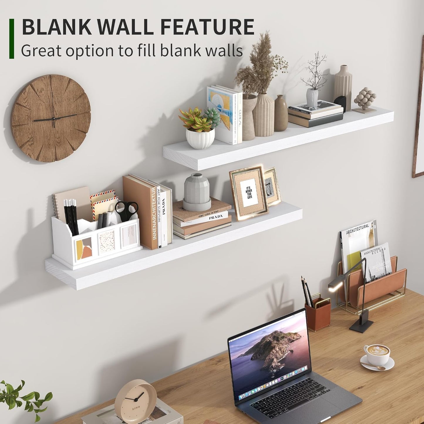 ShelfLoft 36" Wide x 6.8" Deep Natural Paulownia Wood Floating Shelves, 2 Pack