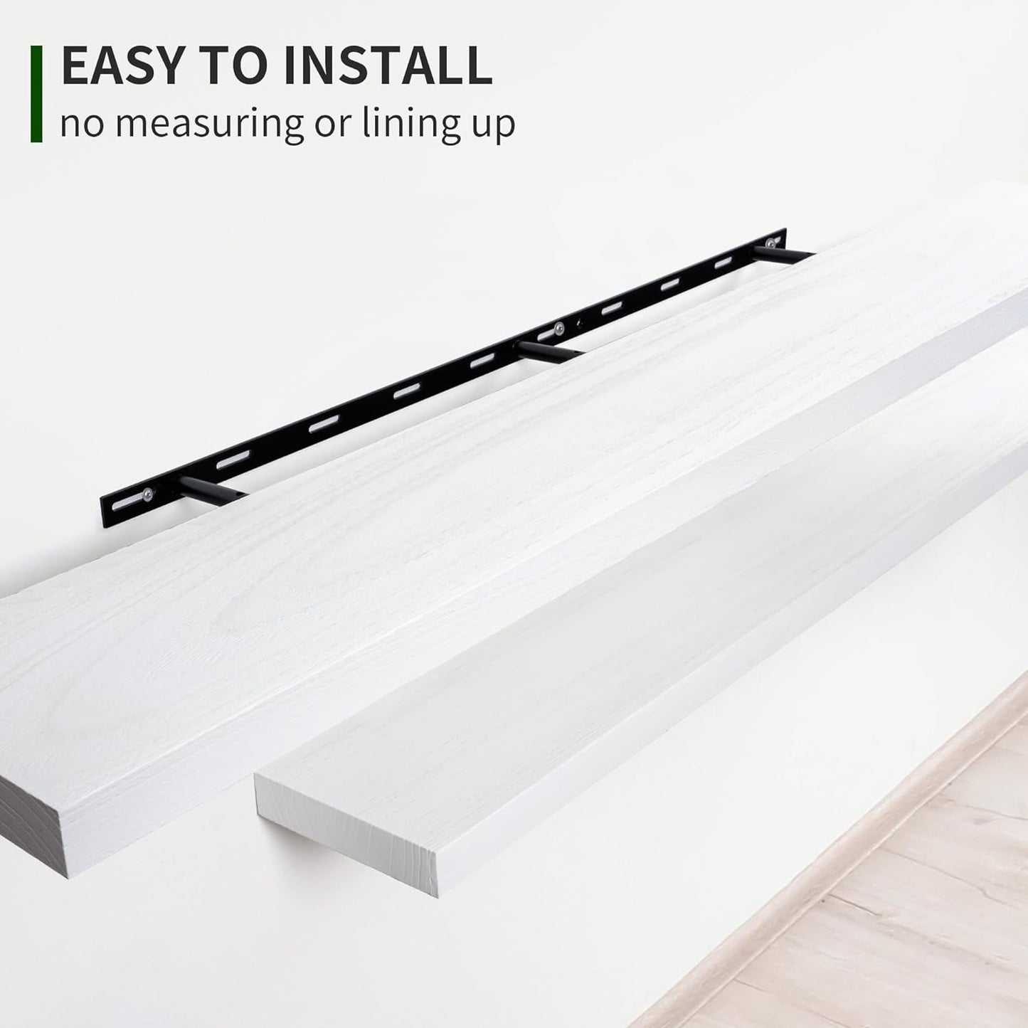 ShelfLoft 48"W x 6.7"D Natural Paulownia Wood Floating Shelves,Washed White-2 Pack