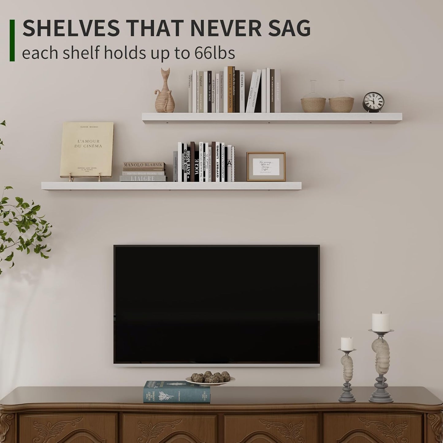 ShelfLoft 48" Wide x 6.8" Deep Natural Paulownia Wood Floating Shelves, 2 Pack