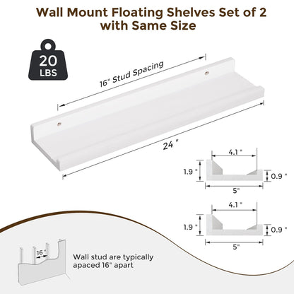 ShelfLoft 24" Wide x 5" Deep 20lbs Picture Ledge Shelf Wood Floating Shelves,2 Pack