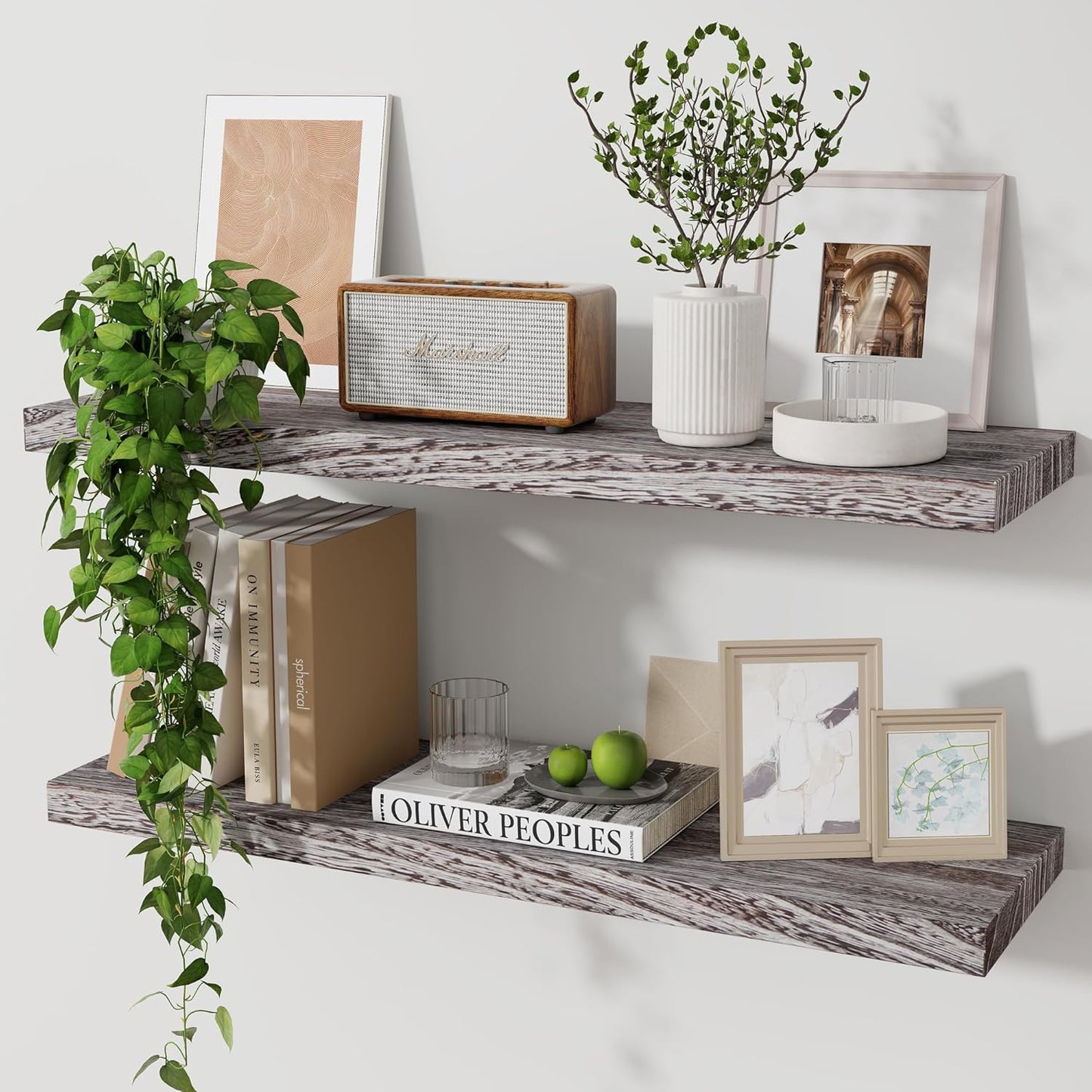 ShelfLoft 6.8"D x 1.4"H Weathered Natural Paulownia Wood Floating Shelves