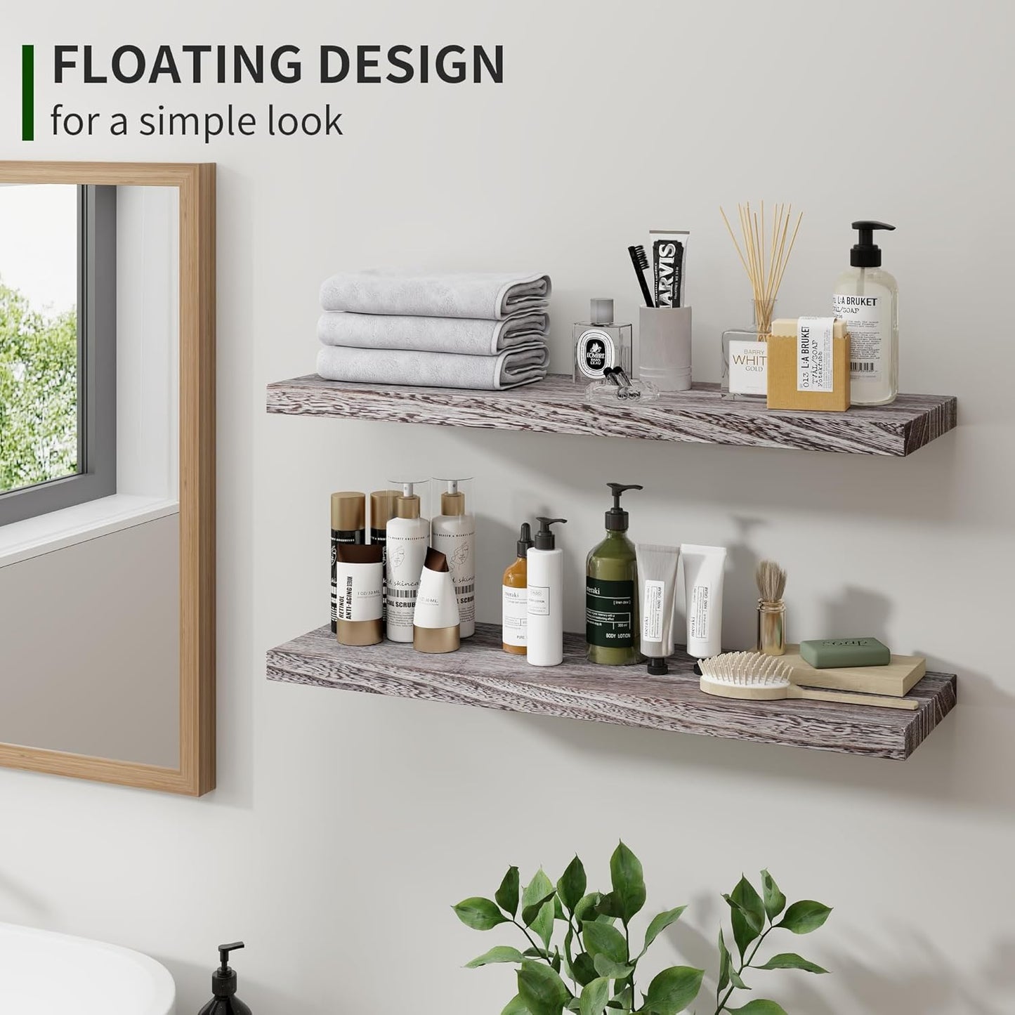 ShelfLoft 24"W x 6.7"D Natural Paulownia Wood Floating Shelves,Weathered-2 Pack