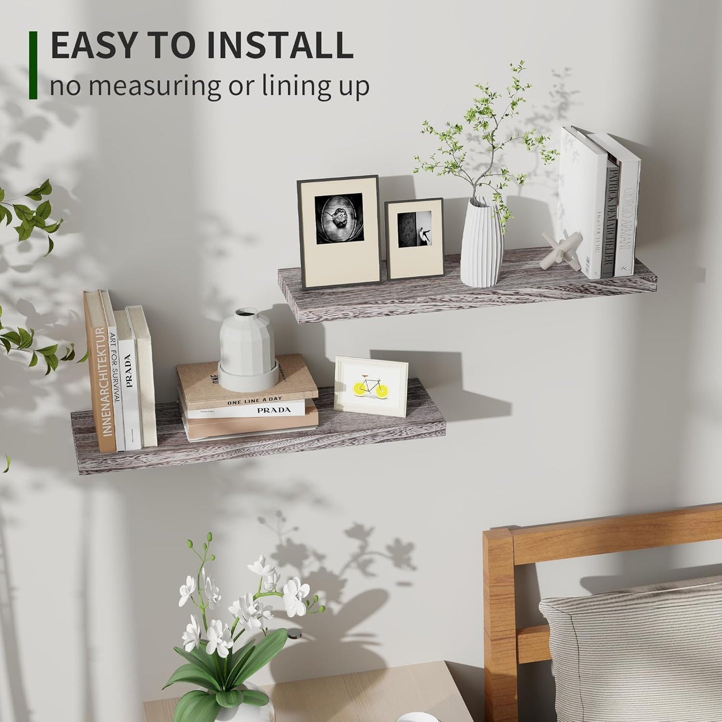 ShelfLoft 24" Wide x 6.7" Deep Natural Paulownia Wood Floating Shelves, 2 Pack