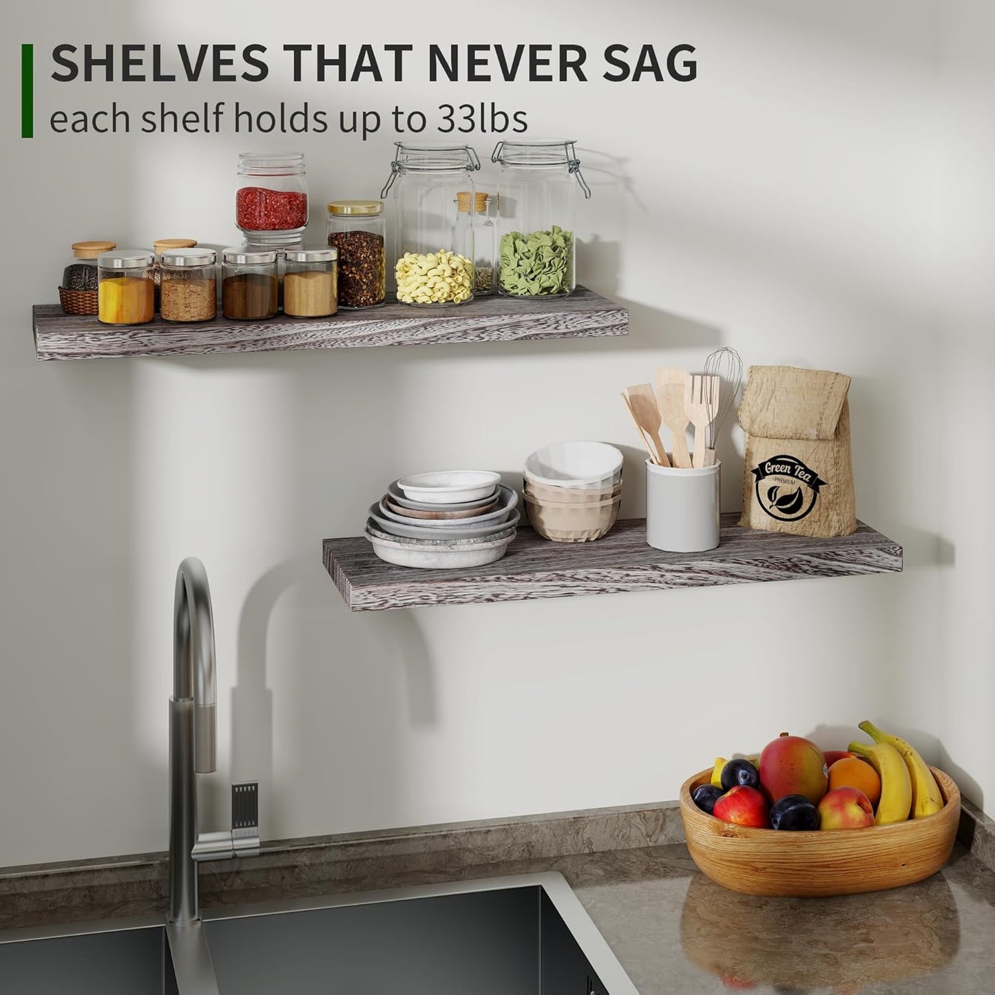 ShelfLoft 24" Wide x 6.7" Deep Natural Paulownia Wood Floating Shelves, 2 Pack