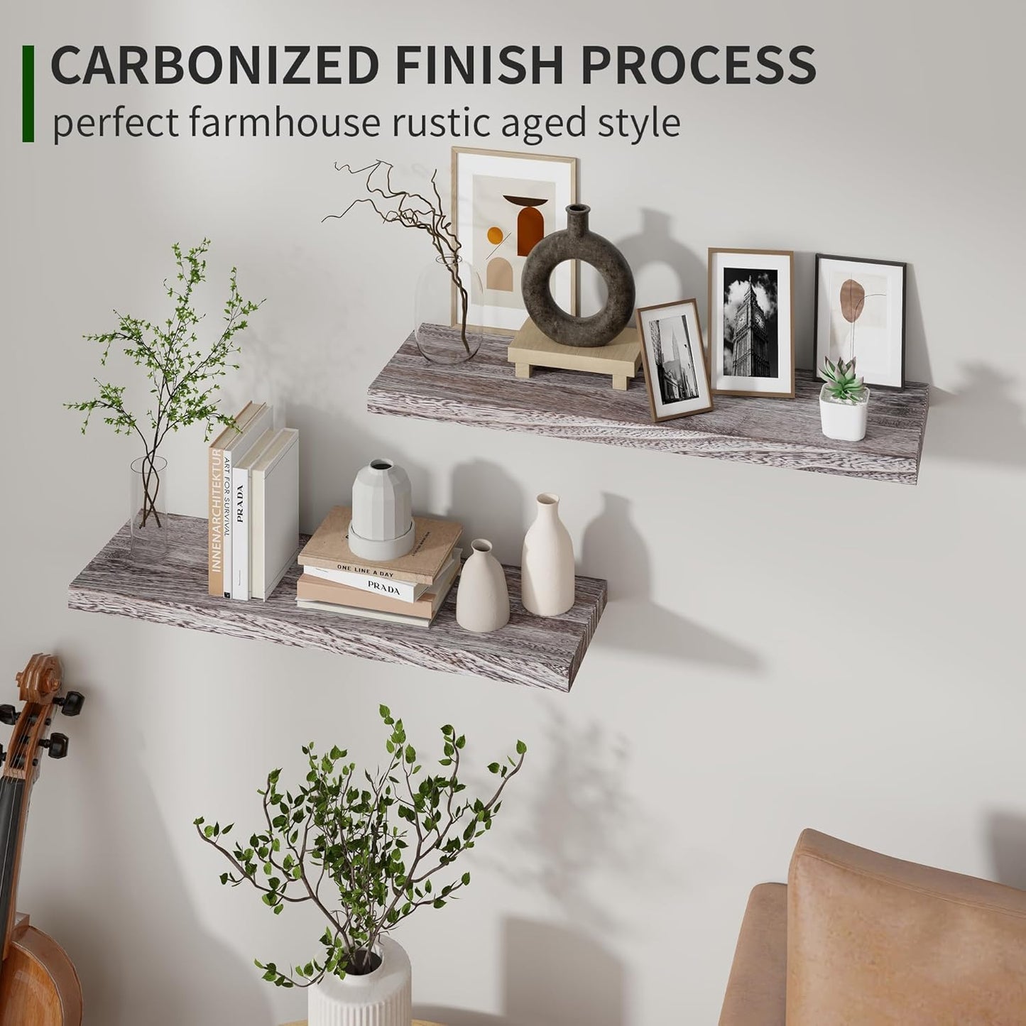 ShelfLoft 24" Wide x 6.7" Deep Natural Paulownia Wood Floating Shelves, 2 Pack