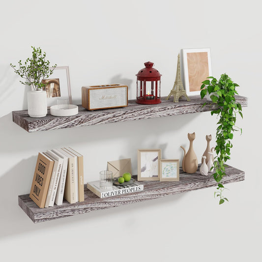 ShelfLoft 36"W x 6.7"D Natural Paulownia Wood Floating Shelves,Weathered-2 Pack