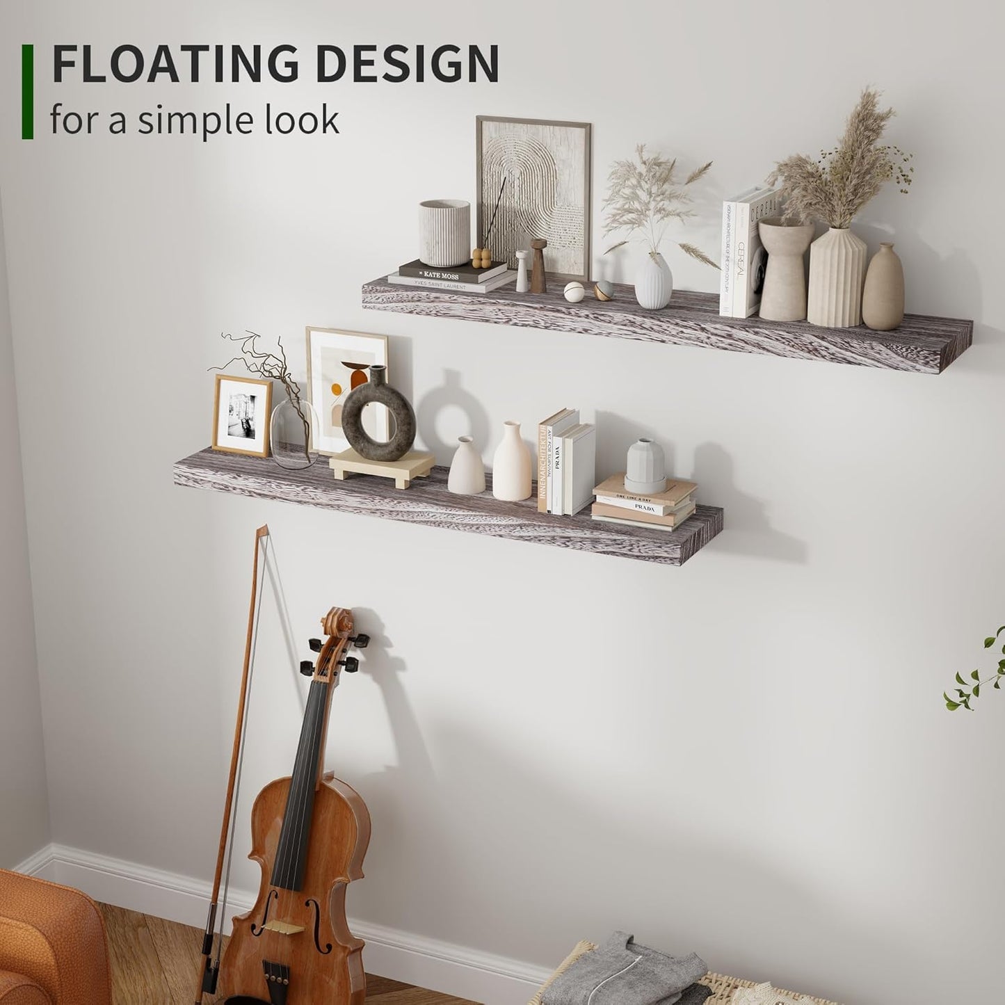 ShelfLoft 36"W x 6.7"D Natural Paulownia Wood Floating Shelves,Weathered-2 Pack