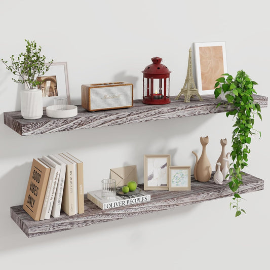 ShelfLoft 48"W x 6.7"D Natural Paulownia Wood Floating Shelves,Weathered-2 Pack