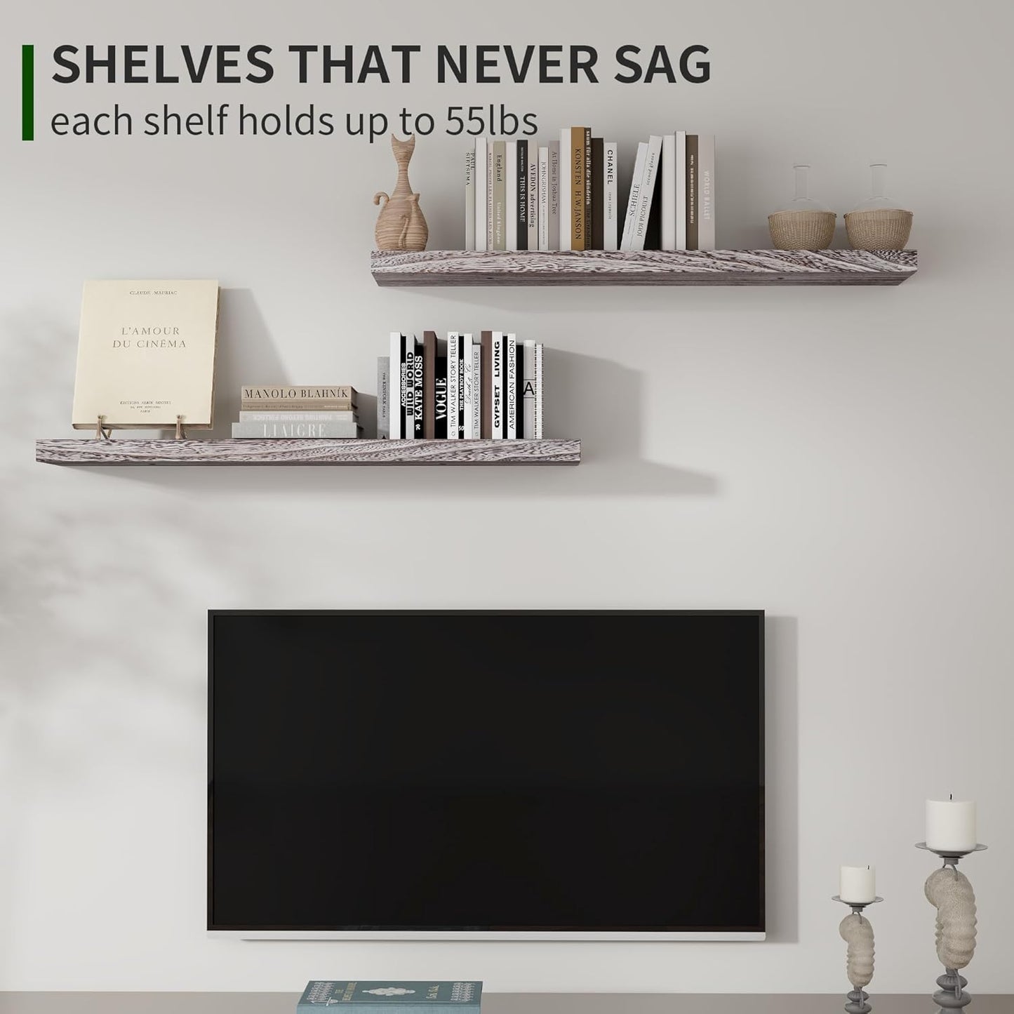 ShelfLoft 48" Wide x 6.8" Deep Natural Paulownia Wood Floating Shelves, 2 Pack