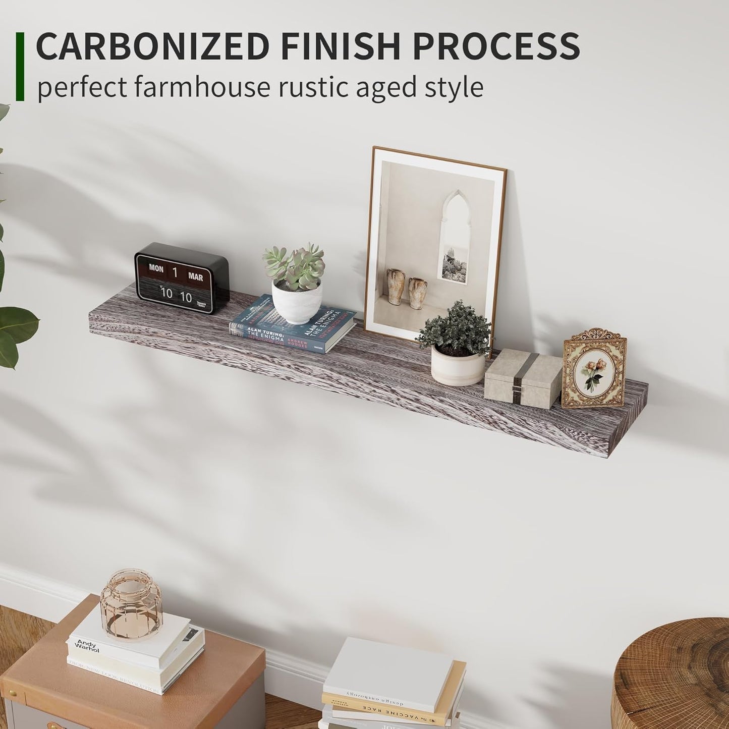 ShelfLoft 48" Wide x 6.8" Deep Natural Paulownia Wood Floating Shelves, 2 Pack