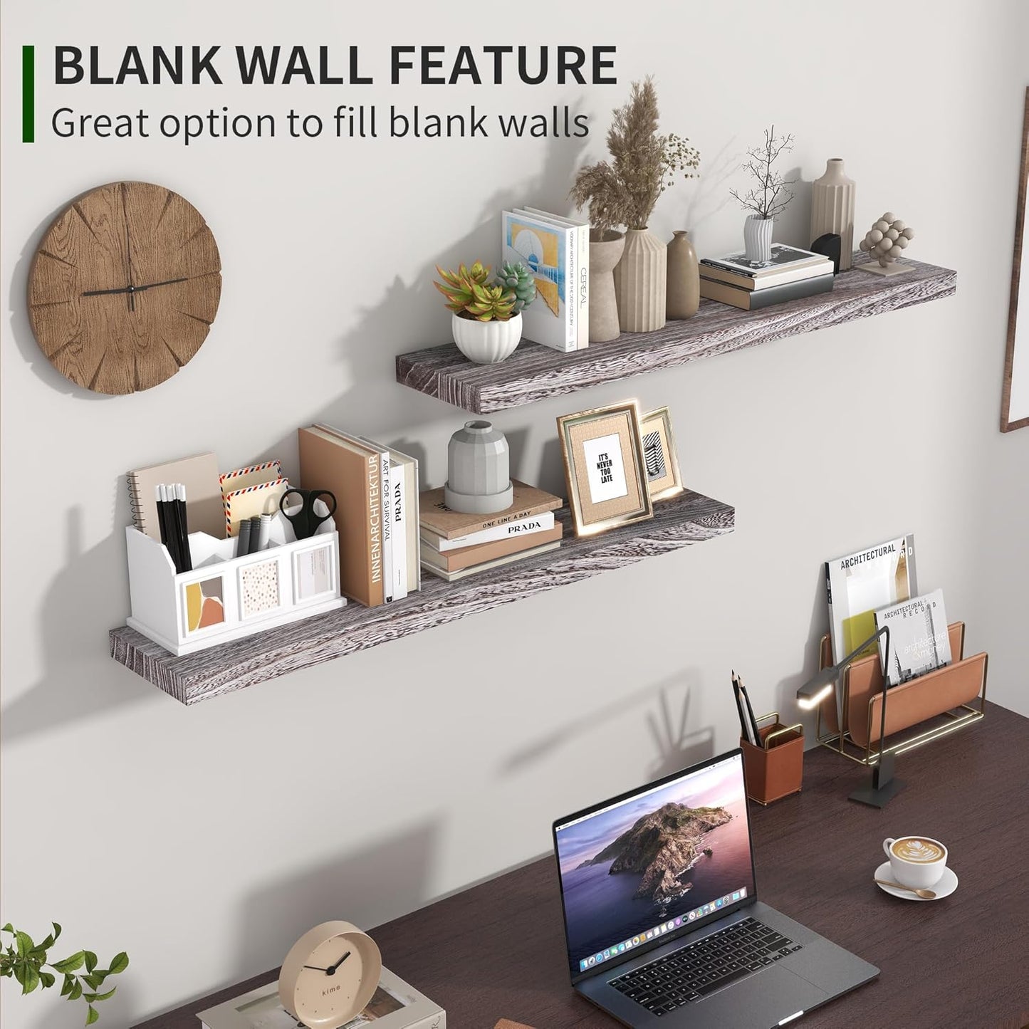 ShelfLoft 48" Wide x 6.8" Deep Natural Paulownia Wood Floating Shelves, 2 Pack