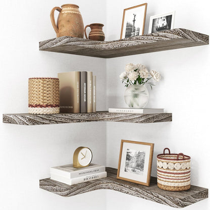 ShelfLoft 16 Inch Wide L-shape Corner Floating Shelves for Storage, Set of 3