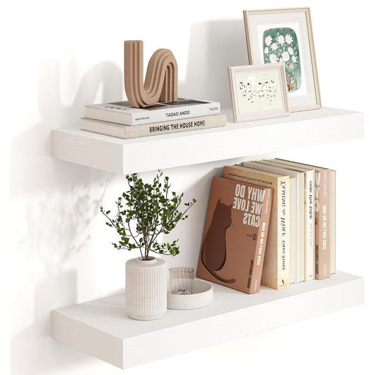 ShelfLoft 9"D x 1.6"H White Rustic Wood Floating Shelves for Wall Storage