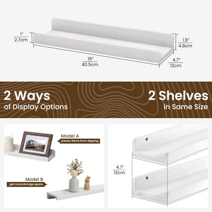 ShelfLoft 4.7"D x 1.9“H White Solid Ash Wood Picture Ledge Shelf Groove Floating Shelves,Set of 2