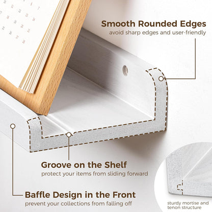 ShelfLoft 4.7"D x 1.9“H White Solid Ash Wood Picture Ledge Shelf Groove Floating Shelves,Set of 2