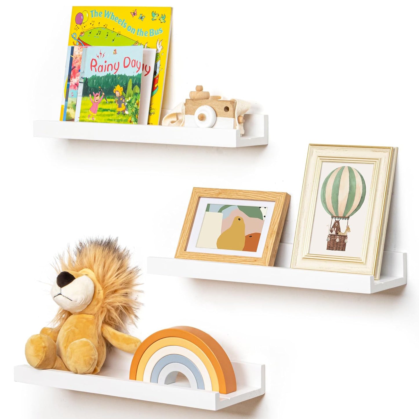 ShelfLoft 5.5"D x 2"H White Pine Wood Picture Ledge Shelf Nursery Bookshelf for Kids' Room, 2 Pack