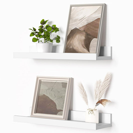 ShelfLoft 4.5"D x 1.9"H White Picture Ledge Shelf Wall Floating Shelves with Lip,Set of 2