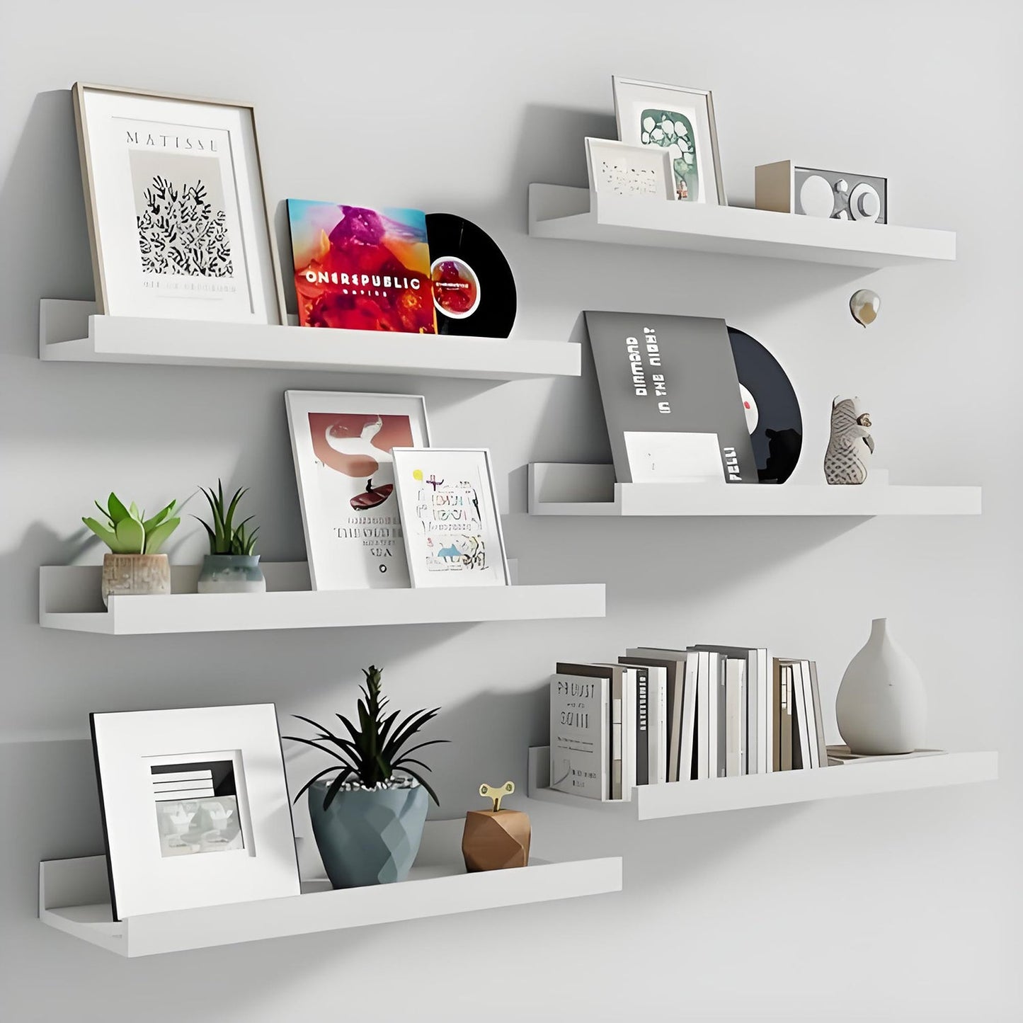 Shelfloft 5.5 Inch Deep Picture Ledge Shelf Floating Wall Display Shelves,Set of 6