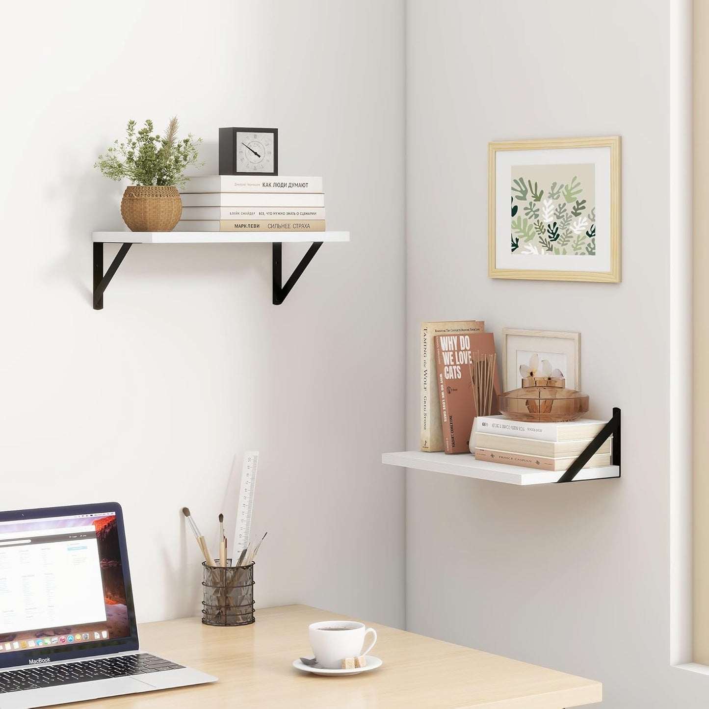 ShelfLoft 8"D White Floating Shelves with Brackets