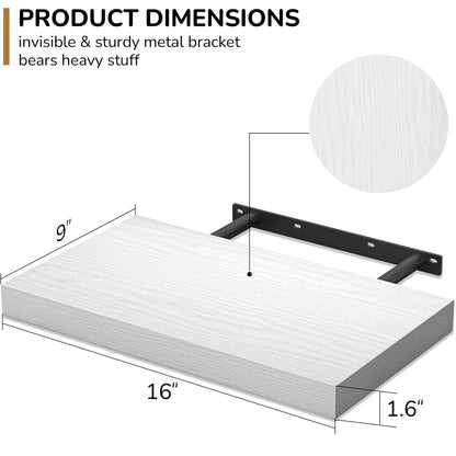 ShelfLoft 16" Wide x 9" Deep Wall Storage Floating Shelves, 2 Pack