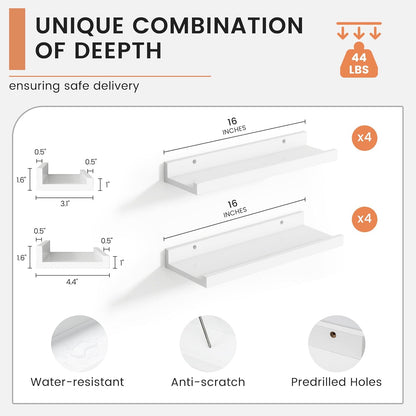 ShelfLoft 4.7"D x 2"H White Picture Ledge Floating Shelves