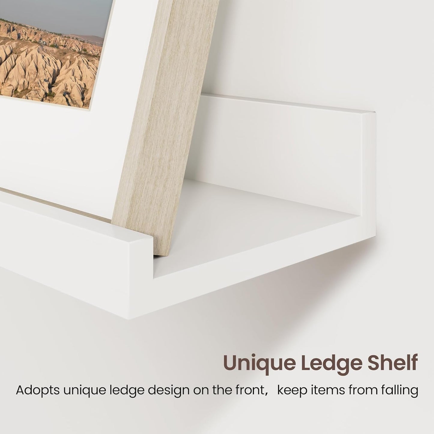 ShelfLoft 5.7"D x 2"H White Picture Ledge Shelf Floating Shelves with Lip, Set of 3