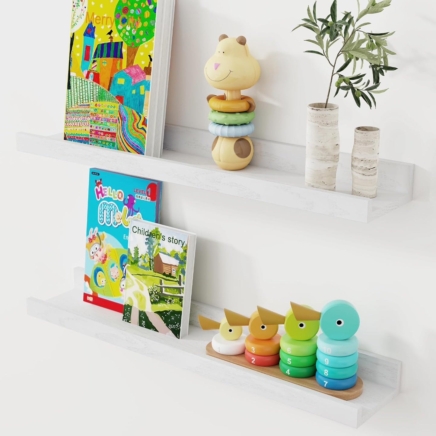 ShelfLoft 4.7 Inch Deep Solid Oak Wood Picture Ledge Shelf, Set of 2