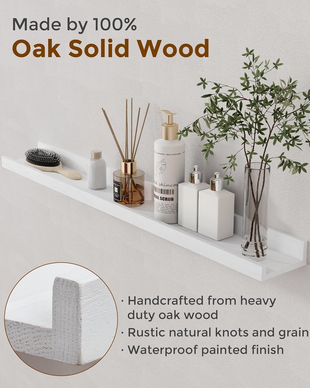 ShelfLoft 4.7 Inch Deep Solid Oak Wood Picture Ledge Shelf, Set of 2