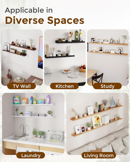 ShelfLoft 4.7 Inch Deep Solid Oak Wood Picture Ledge Shelf, Set of 2