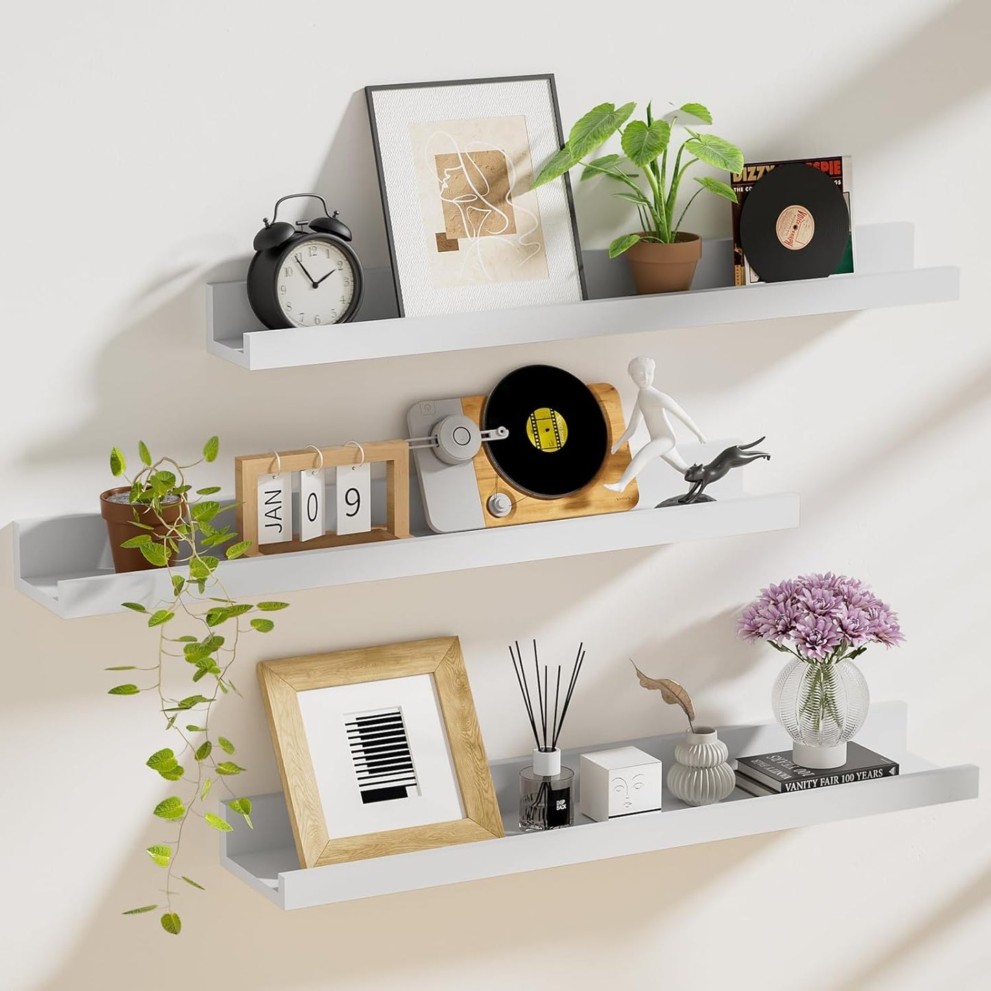 ShelfLoft 5.7 Inch Deep Picture Ledge Shelf Floating Shelves Set of 3