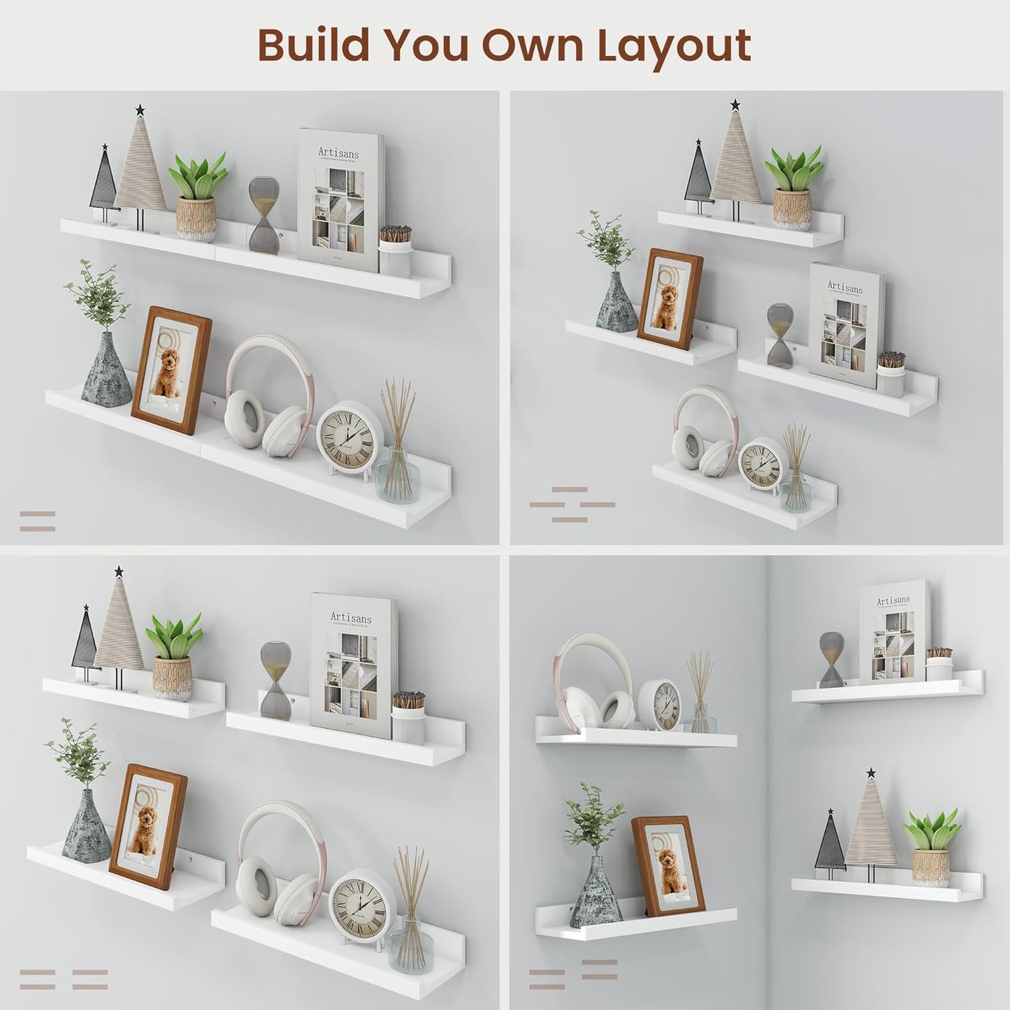 ShelfLoft 24" Wide x 5.5" Deep Picture Ledge Shelf Wall Display Floating Shelves with Lip, 4 Pack