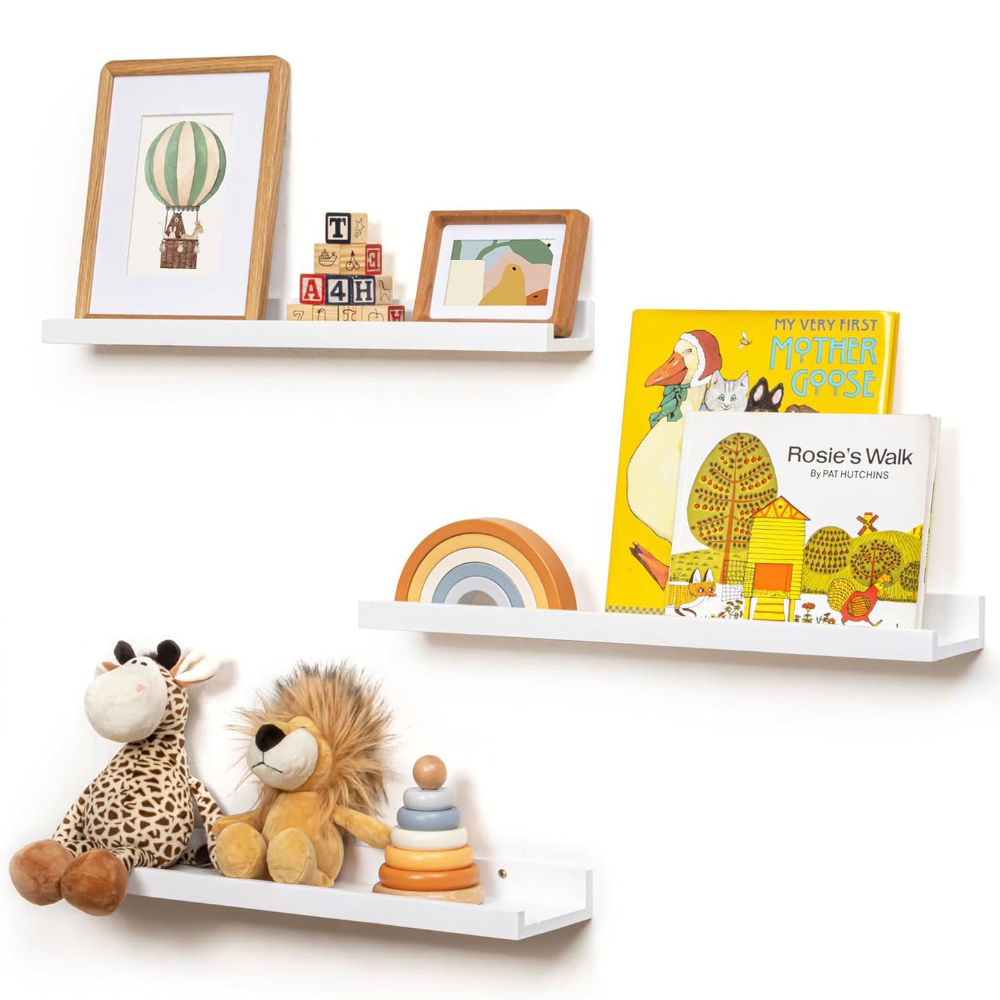 ShelfLoft 5.5"D x 2"H White Pine Wood Picture Ledge Shelf Nursery Bookshelf for Kids' Room, 2 Pack