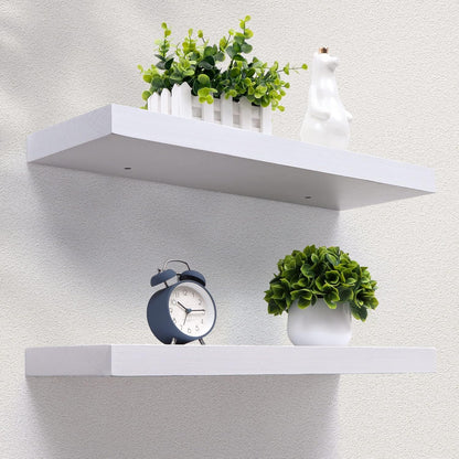 ShelfLoft 8.1"D x 1.6"H Snow White Modern Solid Wood Floating Shelves for Wall Storage
