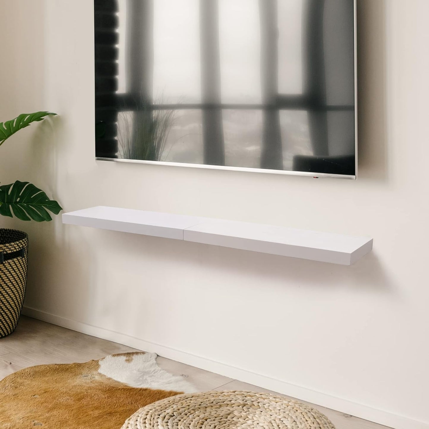 ShelfLoft 8.1"D x 1.6"H Snow White Modern Solid Wood Floating Shelves for Wall Storage