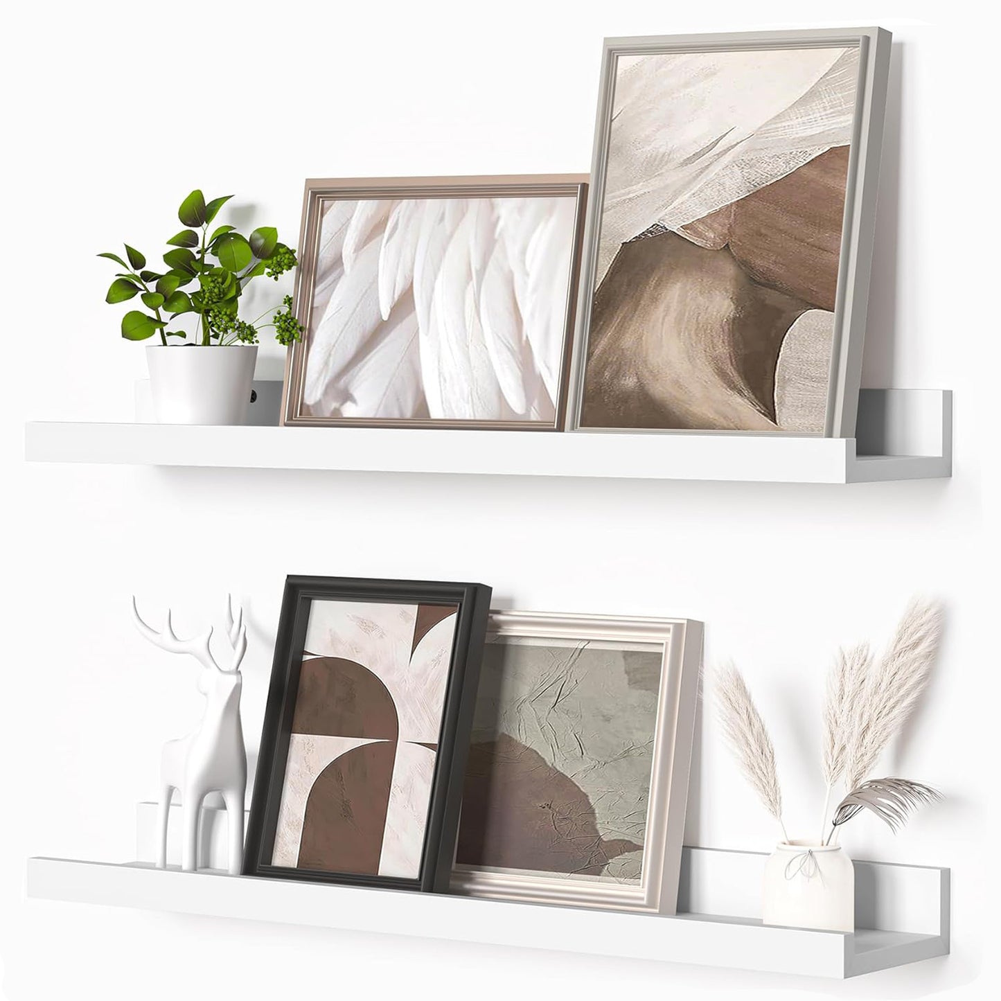 ShelfLoft 4.5"D x 1.9"H White Picture Ledge Shelf Wall Floating Shelves with Lip,Set of 2