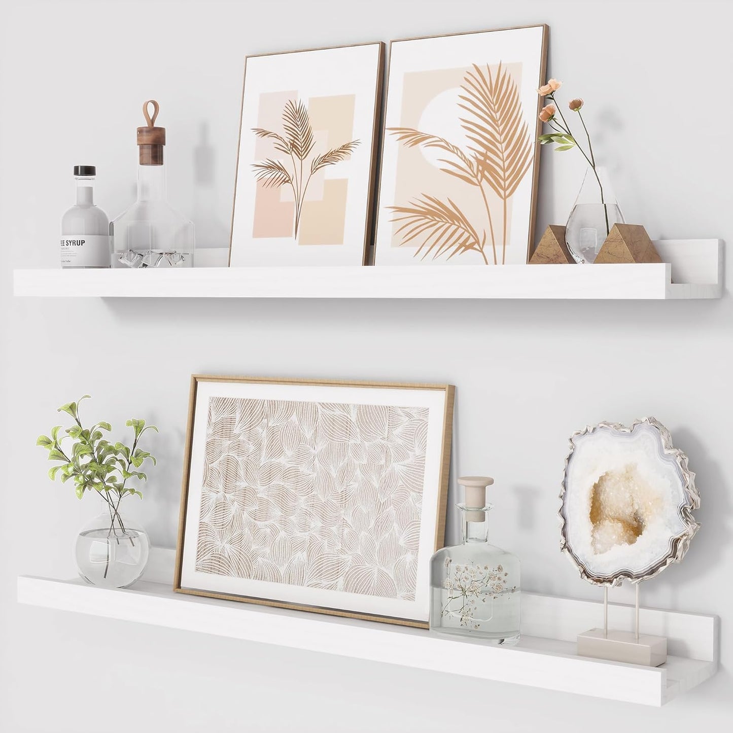 ShelfLoft 5.1 Inch Deep Picture Ledge Shelf Pine Wood Floating Shelves,Set of 2