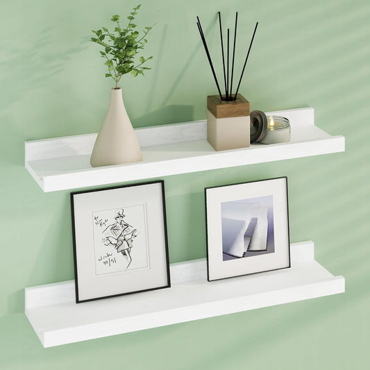 ShelfLoft 4.7"D x 1.9"H White Solid Oak Wood Picture Ledge Floating Shelves,Set of 2