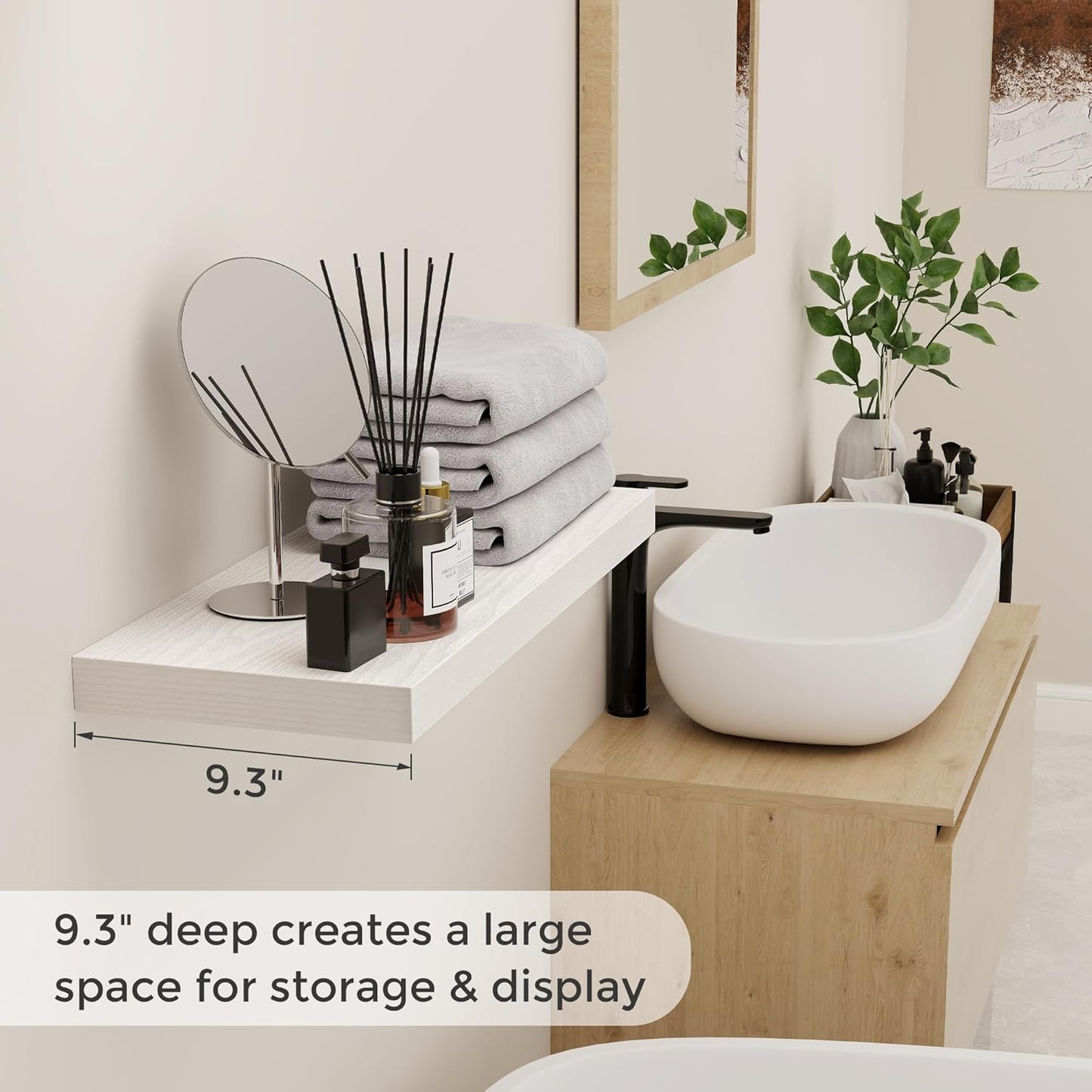 ShelfLoft 9.3"D x 1.5"H White Floating Shelves for Wall Storage