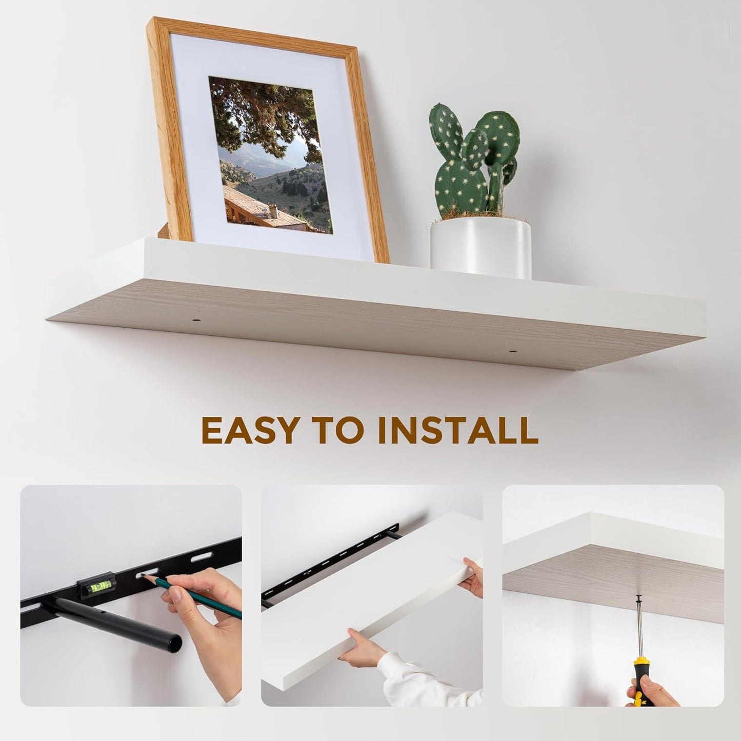 ShelfLoft 9.3"D x 1.5"H White Floating Shelves for Wall Storage